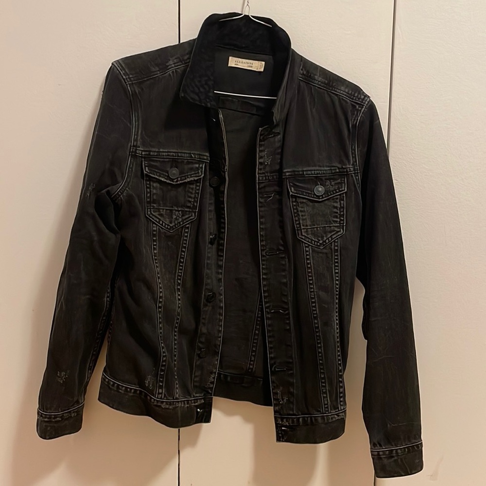 All Saints men black denim jacket size Large like new